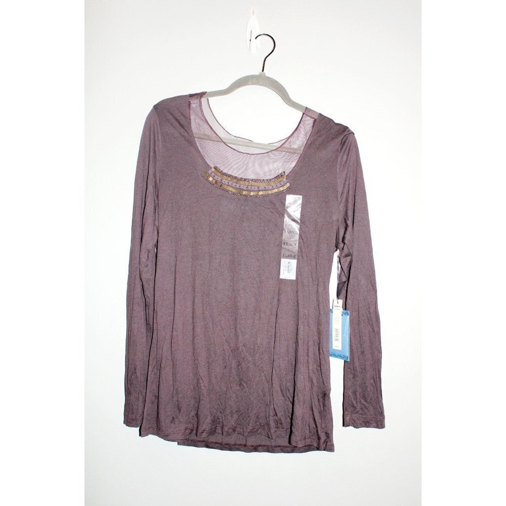 Simply Vera Wang Blouse Women's Extra Large Plum Purple 100% Modal Mesh Neck
